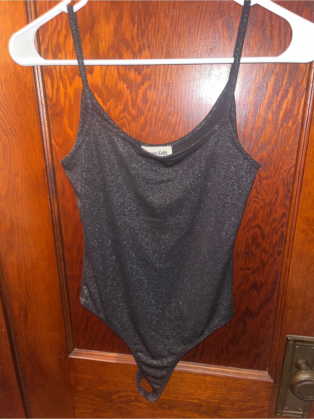 Open Edit Black Sparkle Bodysuit - Women's Tank Top